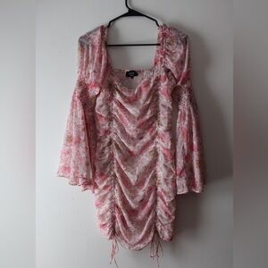 Vici Blush Floral Bell Sleeve Blouse